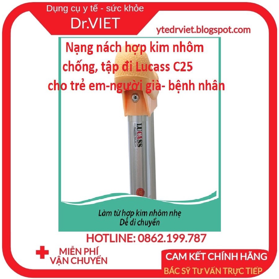 Nạng nách hợp kim nhôm cao cấp LUCASS C25- Nạng tập đi cho người khuyết tật, người bị tai nạn ở chân phục hồi chức năng