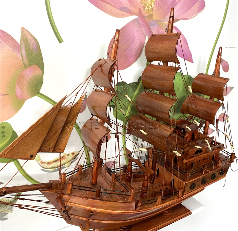 Mô Hình Thuyền Gỗ Chở Hàng Thái Lan (Thân 60cm - Gỗ Tràm)