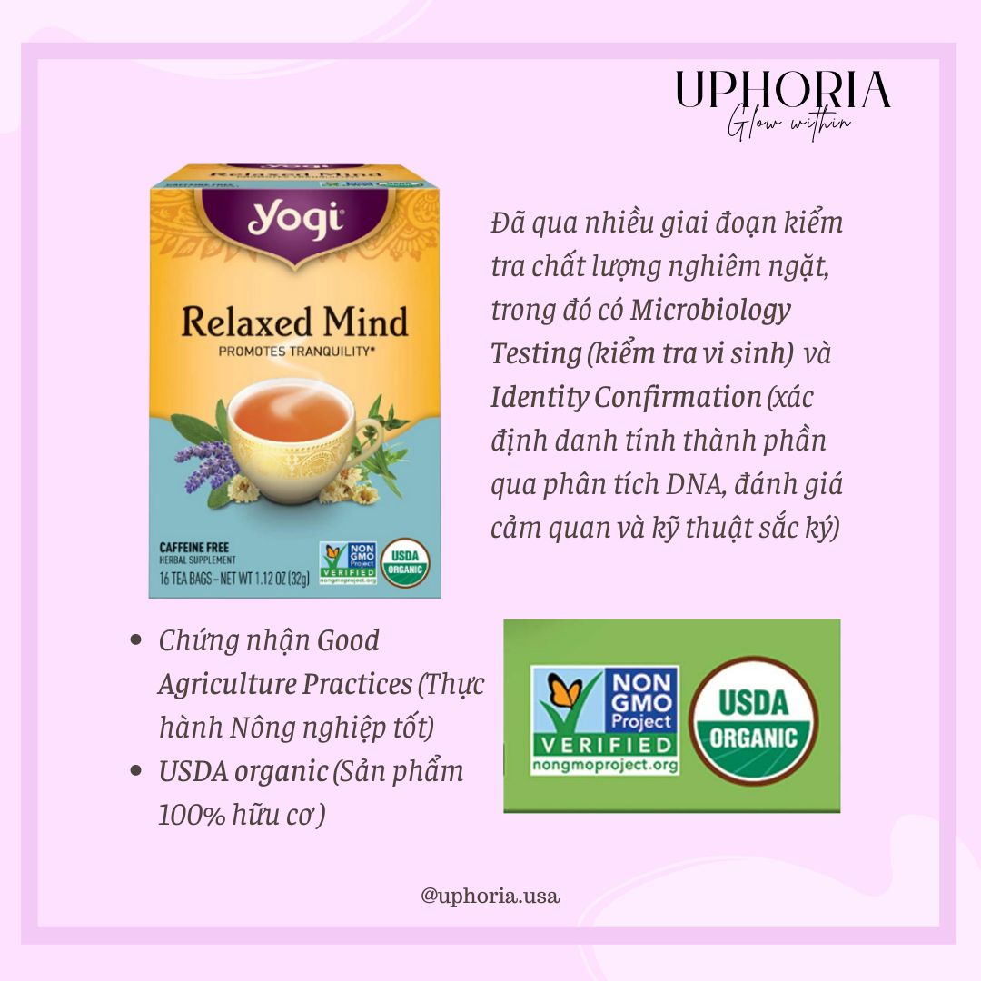 [CHÍNH HÃNG MỸ] Trà Thảo Mộc Hữu Cơ Yogi Relaxed Mind