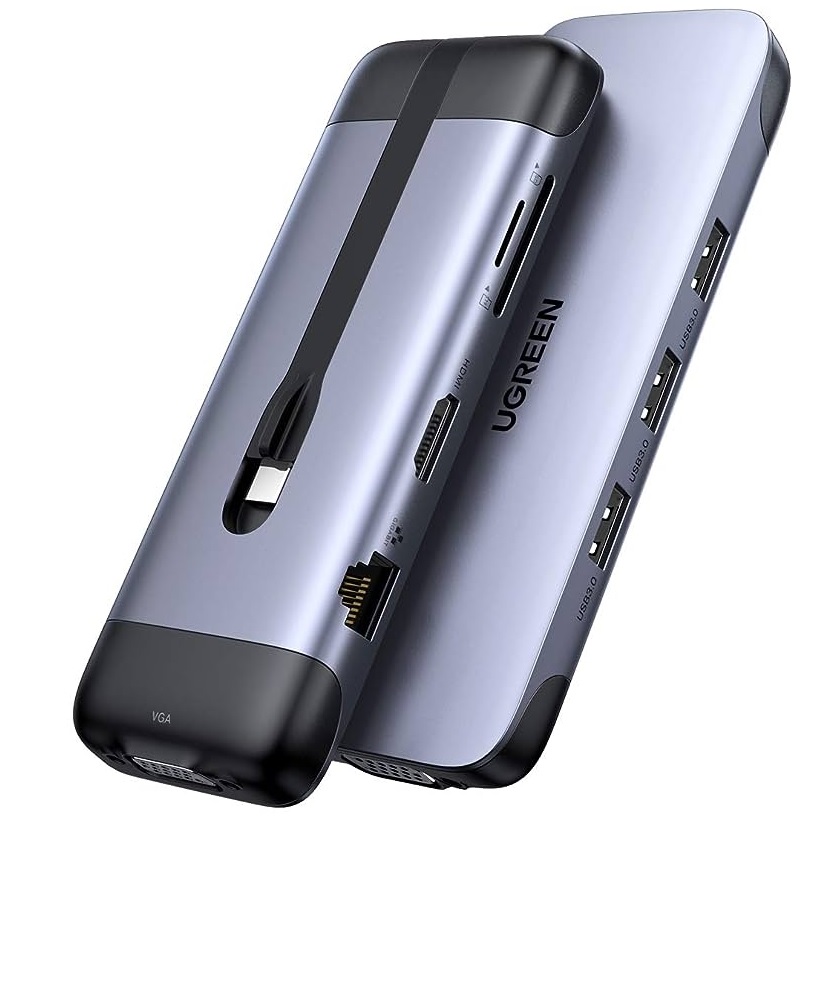 Ugreen 70409 10cm màu xám usb type c hub 9 trong 1 docking + 4k hdmi + vga + gigabit ethernet + sạc sạc pd charging + 3 x usb 3.0 + đọc thẻ sd cm286
