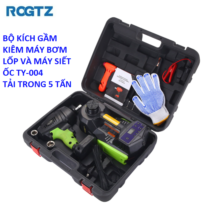Bộ nâng kích gầm điện, kiêm máy bơm lốp và máy siết ốc ô tô đa năng 5 tấn 3 trong 1 rogtz ty-004