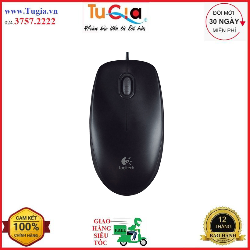 Chuột Có Dây Logitech B100 (Đen) - Hàng Chính Hãng