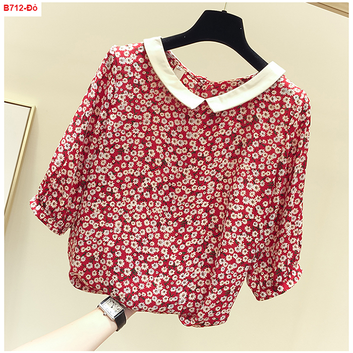 [HCM]B712- Áo sơ mi hoa cúc cổ trắng