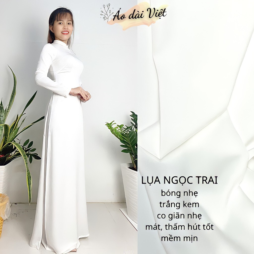 Áo dài trắng nữ học sinh đi học may sẵn truyền thống lụa ng.ọc trai