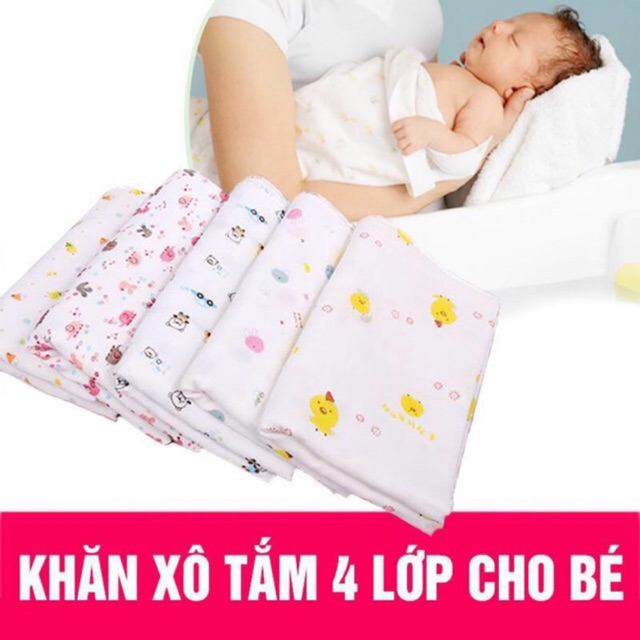 Khăn Tắm Xô In Hoa Văn 4 Lớp Cho Bé Trai/Bé Gái