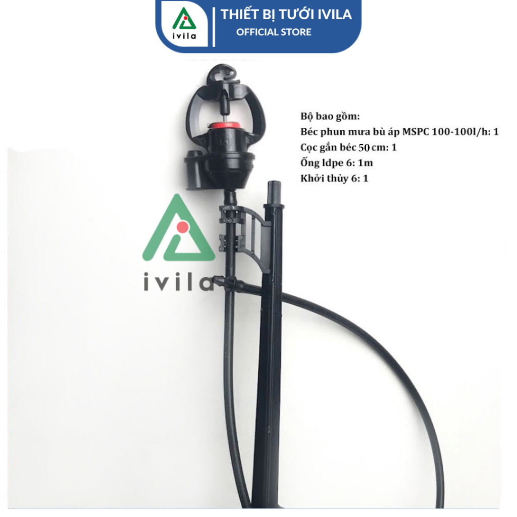 Bộ béc phun mưa bù áp MSPC100 kèm phụ kiện, béc tưới cây, béc tưới gốc cây, Thích hợp tưới rau, cây ăn quả, cây cảnh, béc tưới phun mưa bù áp, béc tưới bù áp