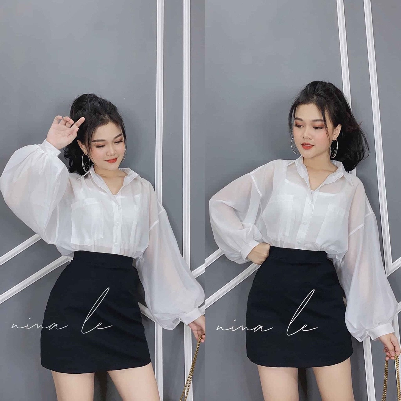 Áo sơ mi voan + áo 2 dây thun borip xịn xò m294