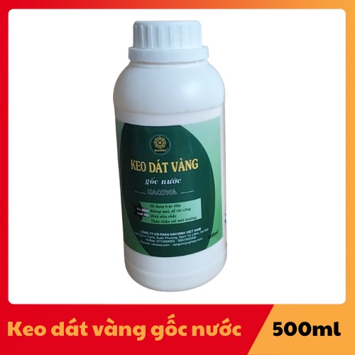 500ml keo dát vàng gốc nước sử dụng ngay, không cần pha chế, keo màu vàng dễ nhận biết khi quét dùng dát dừa, thạch cao