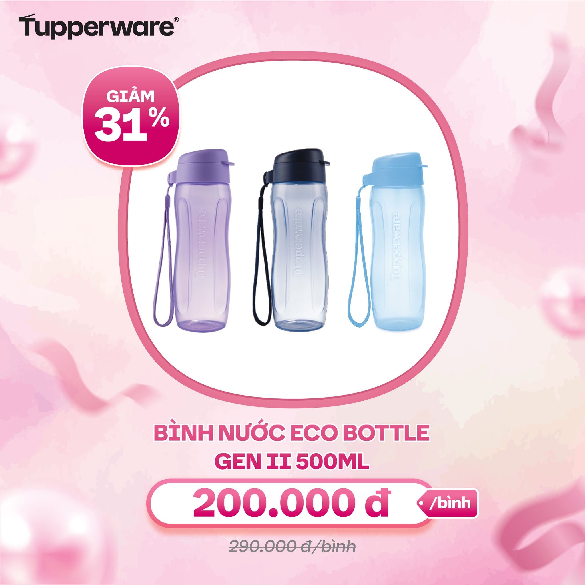 Bình nước Tupperware Eco Bottle Gen II 500ml (4 màu mới)