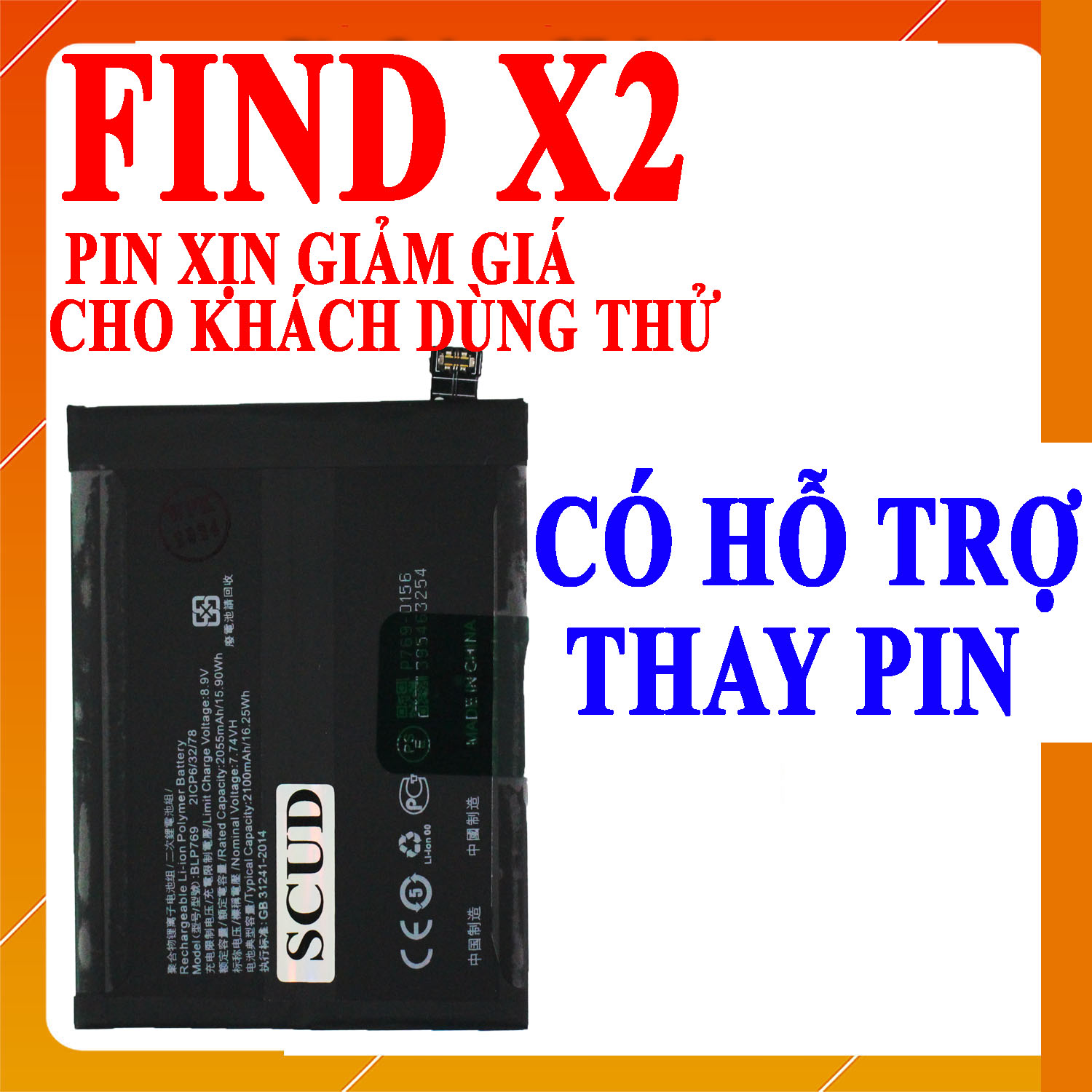 Pin scud cho oppo find x2/find x2 pro/find x3/find x3 pro