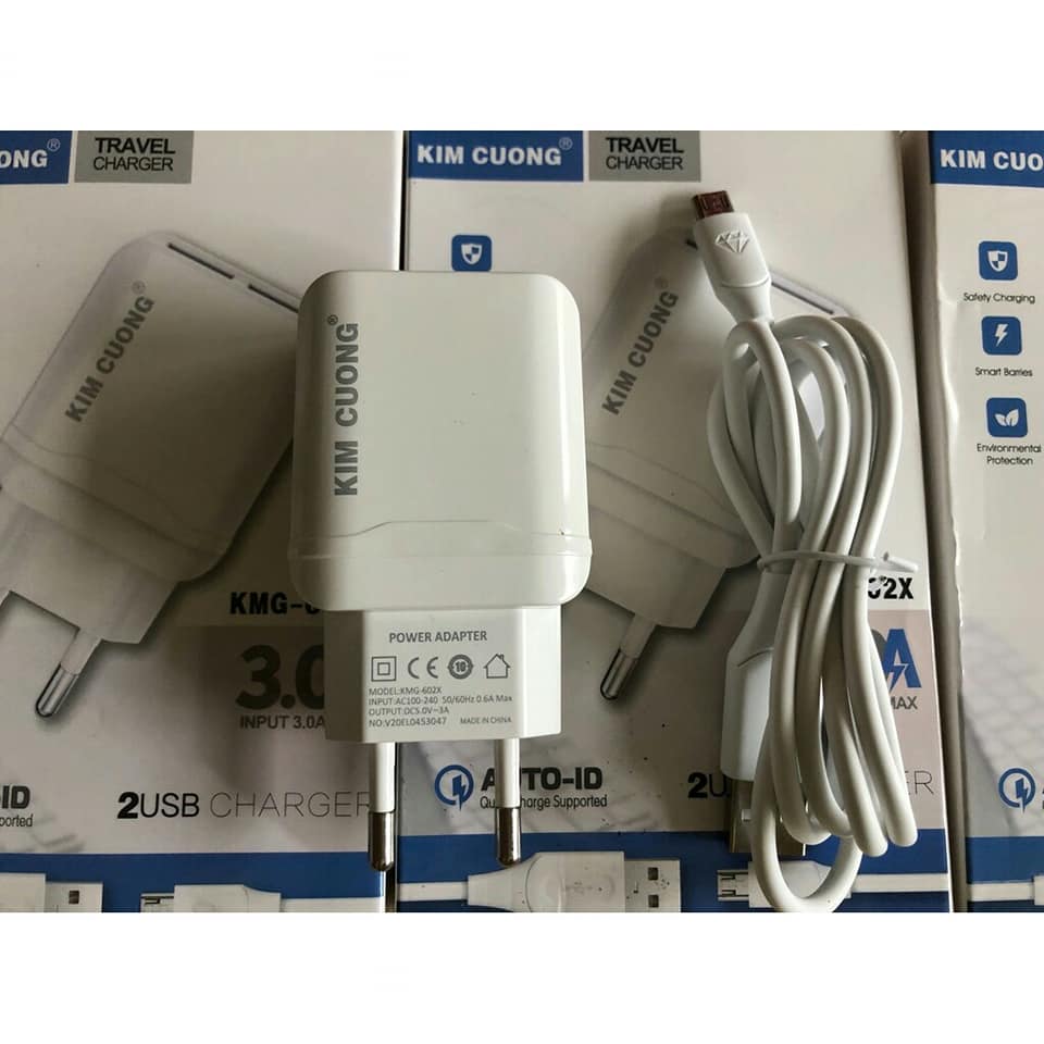 Bộ Sạc KIM CƯƠNG KMG 602X 3.0A MAX  kèm cáp micro usb