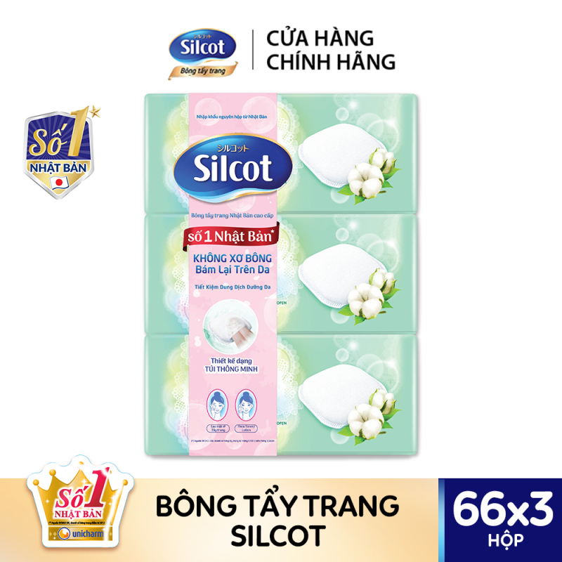Combo 3 Bông tẩy trang cao cấp Silcot Premium hộp 66 miếng