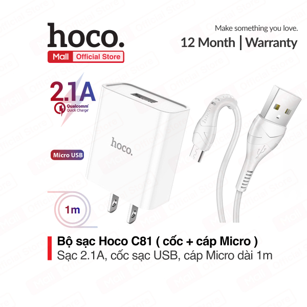 Bộ sạc Hoco C81 Micro USB sạc nhanh 2.1A Max chân cắm tiêu chuẩn ( cốc kèm cáp Micro )