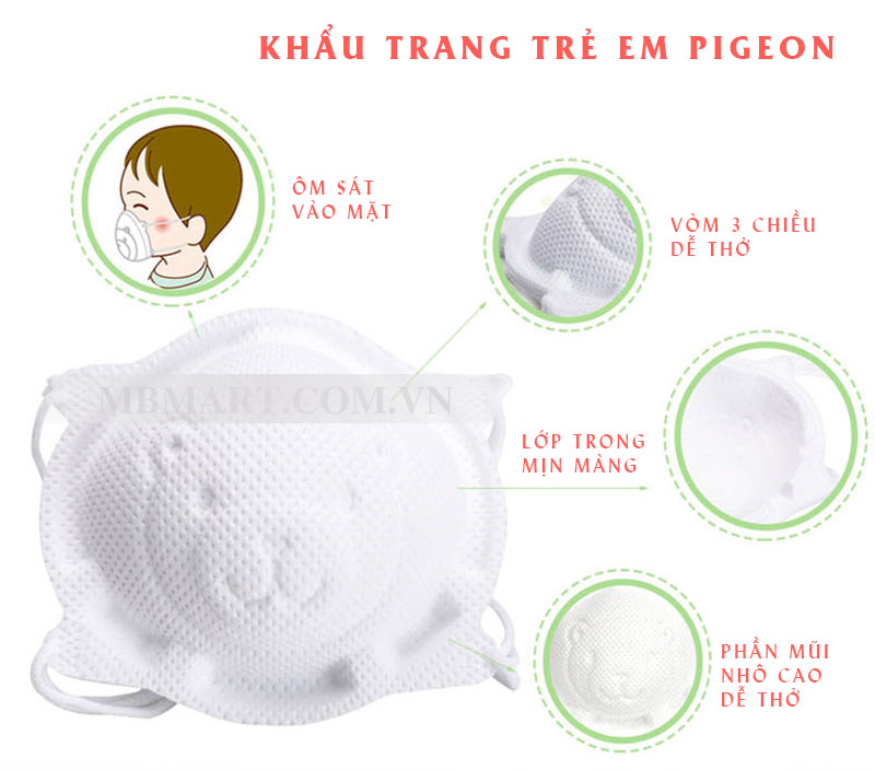 Khẩu trang gấu kháng khuẩn Pigeon set3/set7