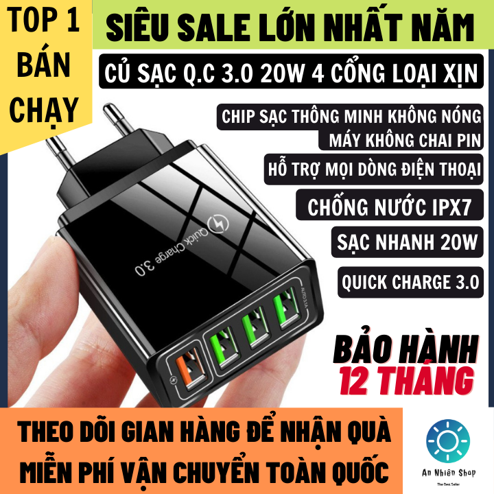 Củ Sạc Nhanh 20W Hỗ Trợ Mọi Dòng Máy Quick Charge 3.0 Chip Sạc Thông Minh