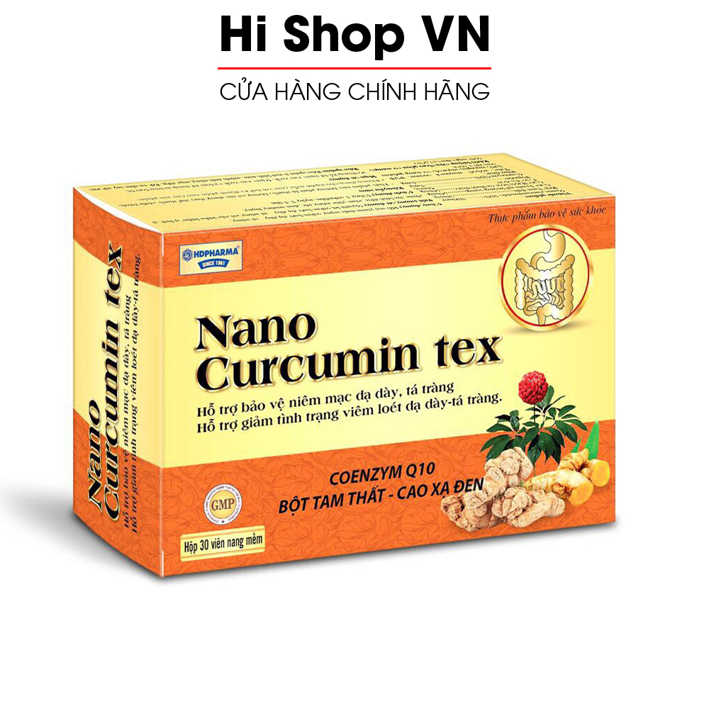 Viên tinh nghệ Nano Curcumin Tex Tam Thất Xạ Đen giảm viêm loét dạ dày, tá tràng - Hộp 30 viên