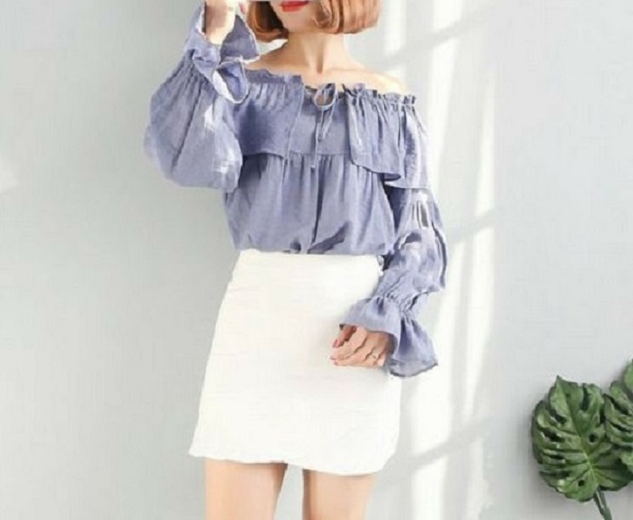[HCM]Áo sơ mi nữ tay loa trẻ vai thắt nơ