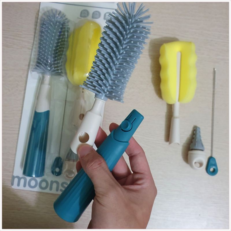 Cọ Rửa Bình Sữa Silicon - Cọ Bình Sữa Cao Cấp Moonship 4 Chi Tiết