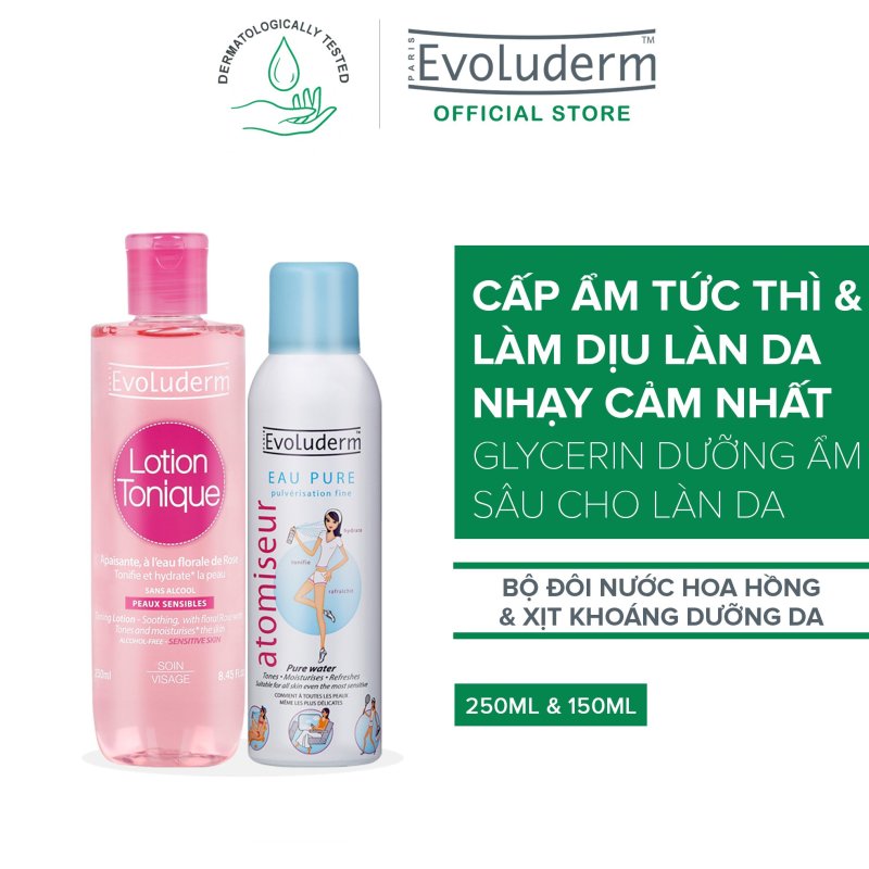 Bộ 2 sản phẩm chăm sóc da cấp nước và dưỡng ẩm dành cho da khô và nhạy cảm Evoluderm 250ML+150ML giá rẻ