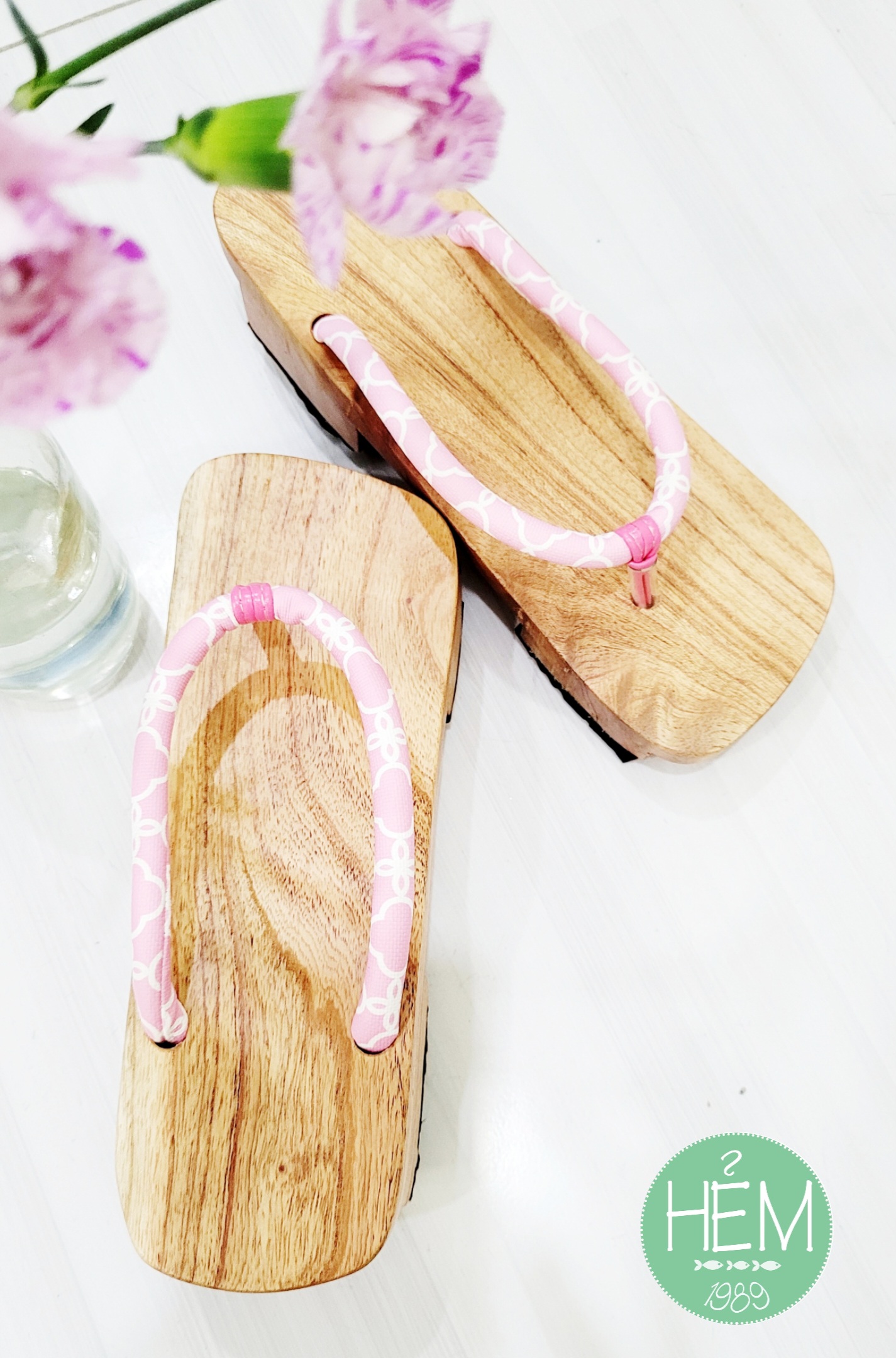 Guốc gỗ Nhật/Geta quai hồng dịu dàng