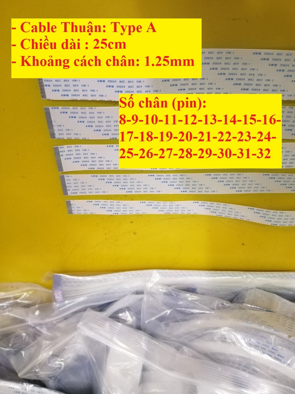 Cable FFC THUẬN (Type A) 1.25mm Dài 20-25cm