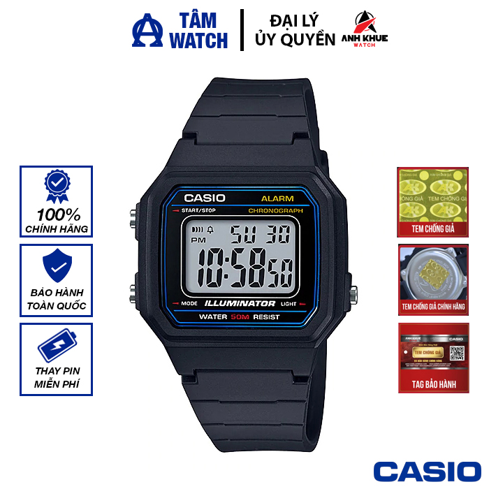 Đồng hồ nam dây nhựa casio standard chính hãng anh khuê w-217h-1avdf