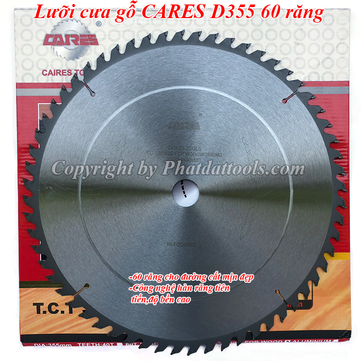 Lưỡi cưa gỗ CARES D355mm cao cấp-Lỗ cốt 25,4-30mm