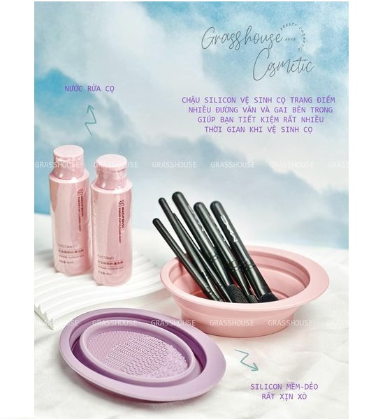 Chén silicon rửa cọ trang điểm, dạng mút khô, vệ sinh cọ makeup dễ dàng, gấp gọn tiện dụng