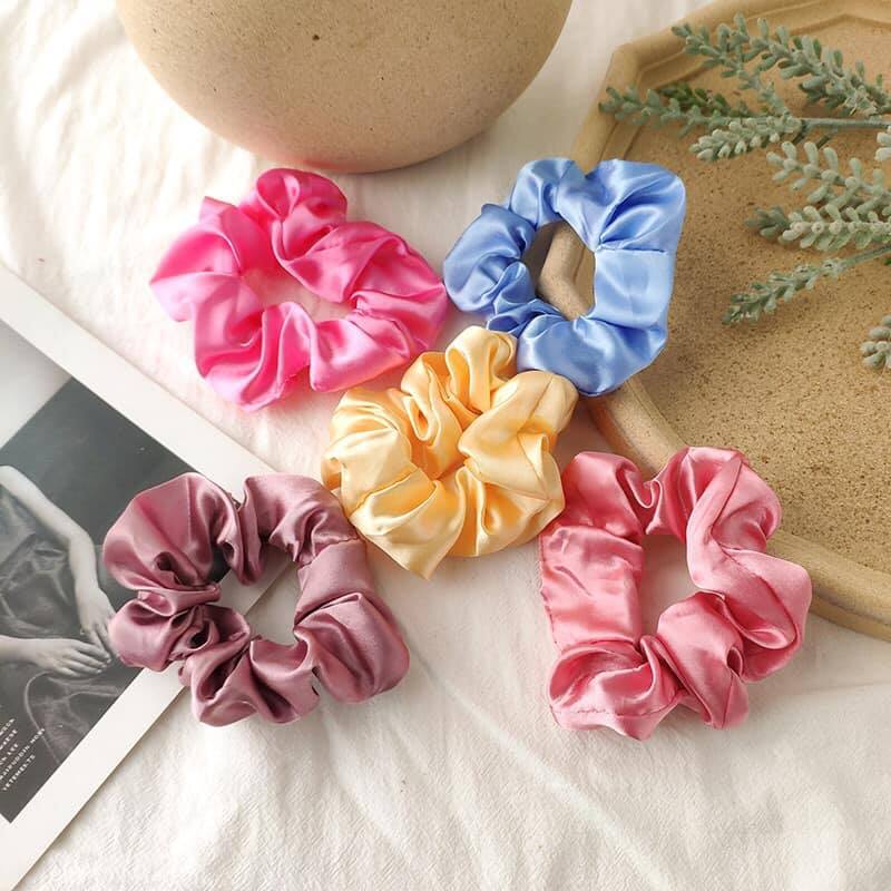 Cột Tóc Vải Dây Buộc Tóc Scrunchies Nhiều Màu Satin