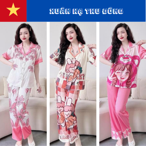 Bộ Pyjama lụa xước ánh kim cao cấp (free size: 45kg đến 65kg) HÀNG THIẾT KẾ MỚI.