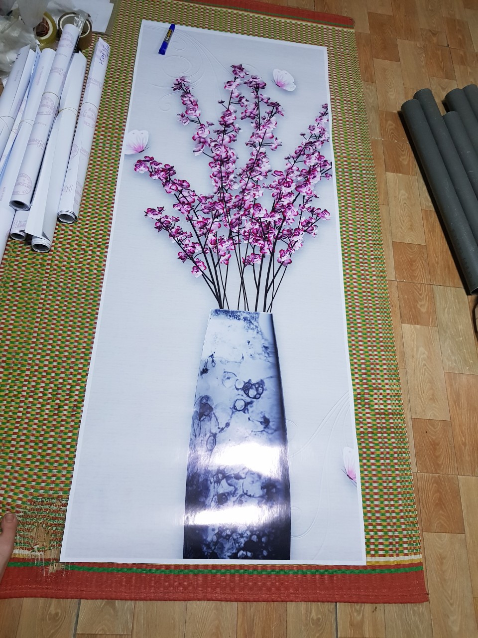 Decal tủ lạnh chống thấm nước  mẫu bình hoa 3D