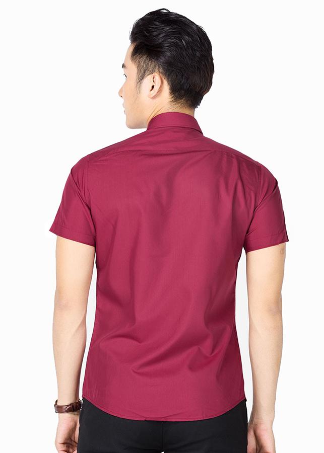 Sơ mi lụa trơn (ngắn đỏ đô) hiện đại