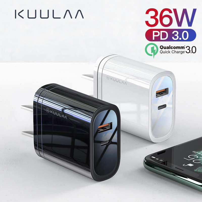 KUULAA Sạc nhanh 36W 4.0 3.0 PD 3.0 Bộ sạc USB Bộ sạc nhanh US Plug Adaptor Bộ sạc siêu tốc 36W Quick Charge 4.0 3.0 PD 3.0 USB Charger Fast Charger US Plug Adapter Supercharger cho iPhone X XR XS 8 Xiaomi Mi 9