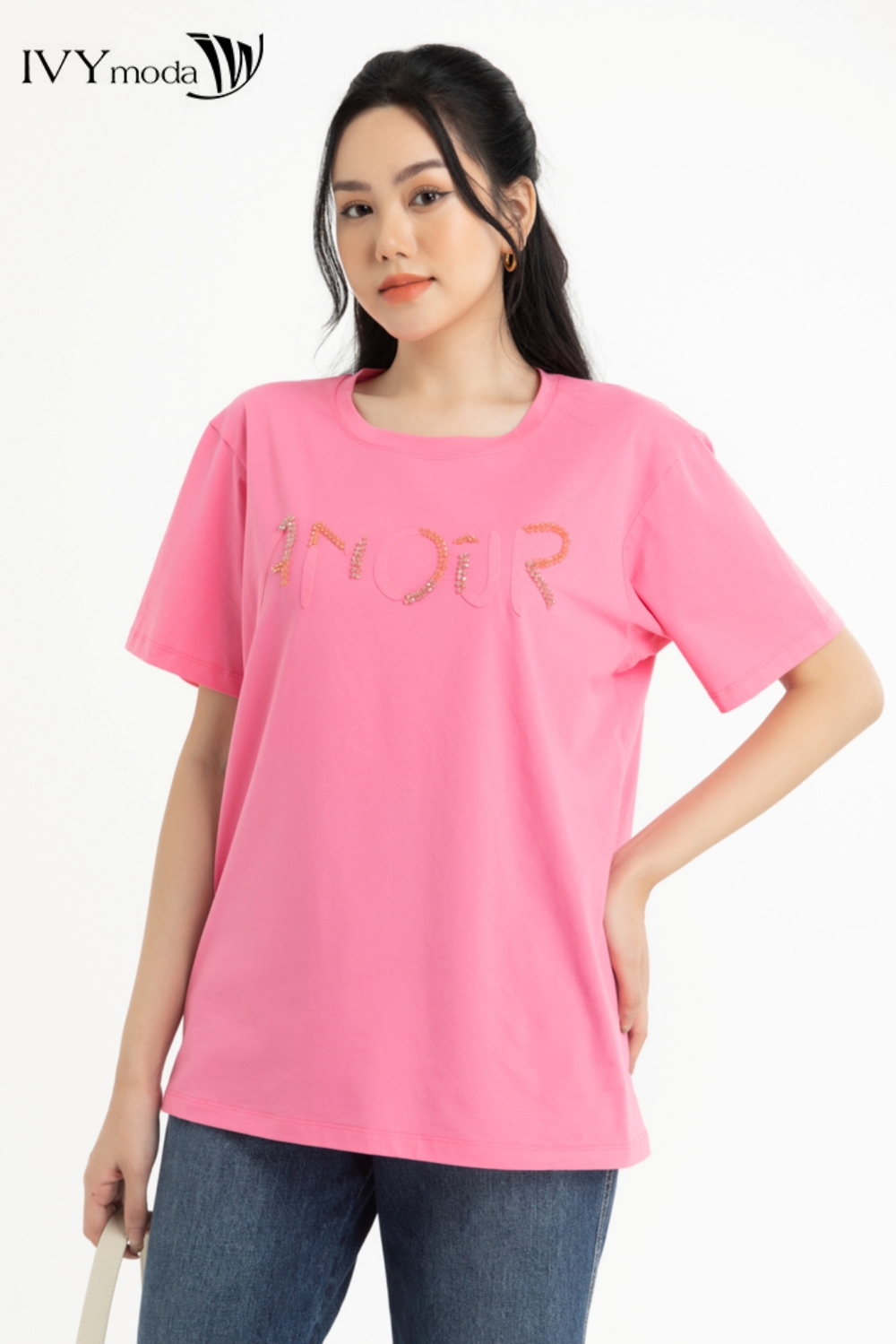 Áo thun đính hạt IVY moda MS 57M7477