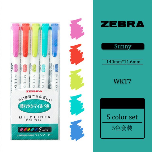 BỘ 5 BÚT HIGHLIGHT ZEBRA MILDLINER WKT7