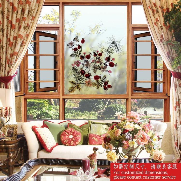 [HCM]Decal Dán Kính Cao Cấp - Hoa đỏ rượu nhí ( 60x58 )-DK7131