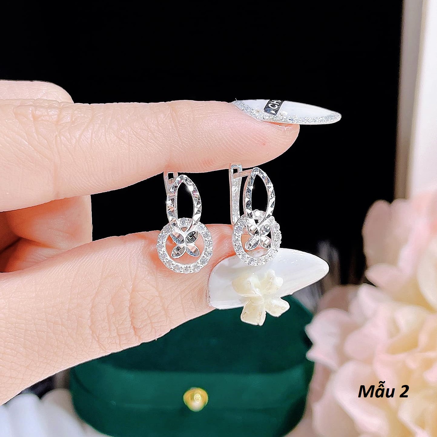 Bông tai bạc thời trang khoá bấm chất liệu bạc s925 MS068a