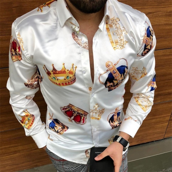 2021 hot selling European and American mens casual fashion printed shirt single breasted cardigan long sleeved shirt for men
