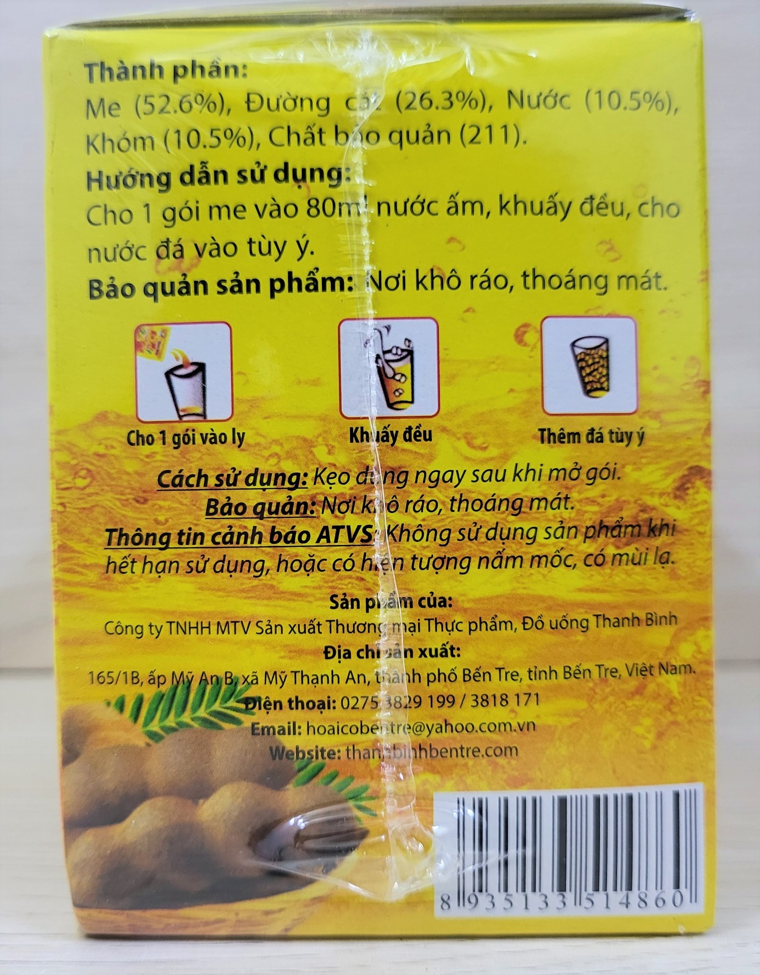 (HỘP GIẤY 900g / 18 gói) ĐÁ ME HẠT MỀM THANH BÌNH Thai Iced Tamarind