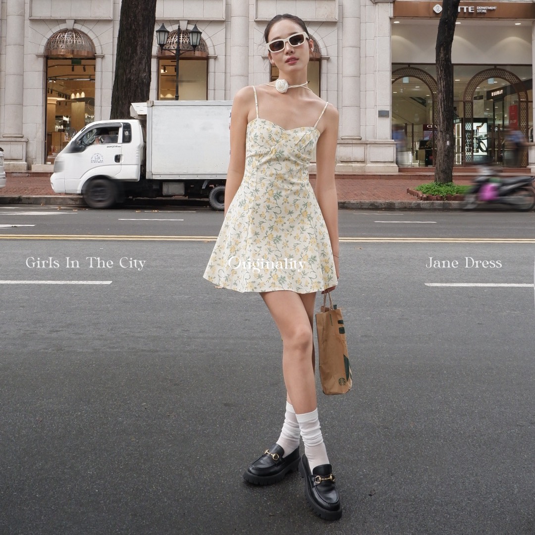ORIGINALITY - ĐẦM MINI HAI DÂY HOA VÀNG - JANE DRESS