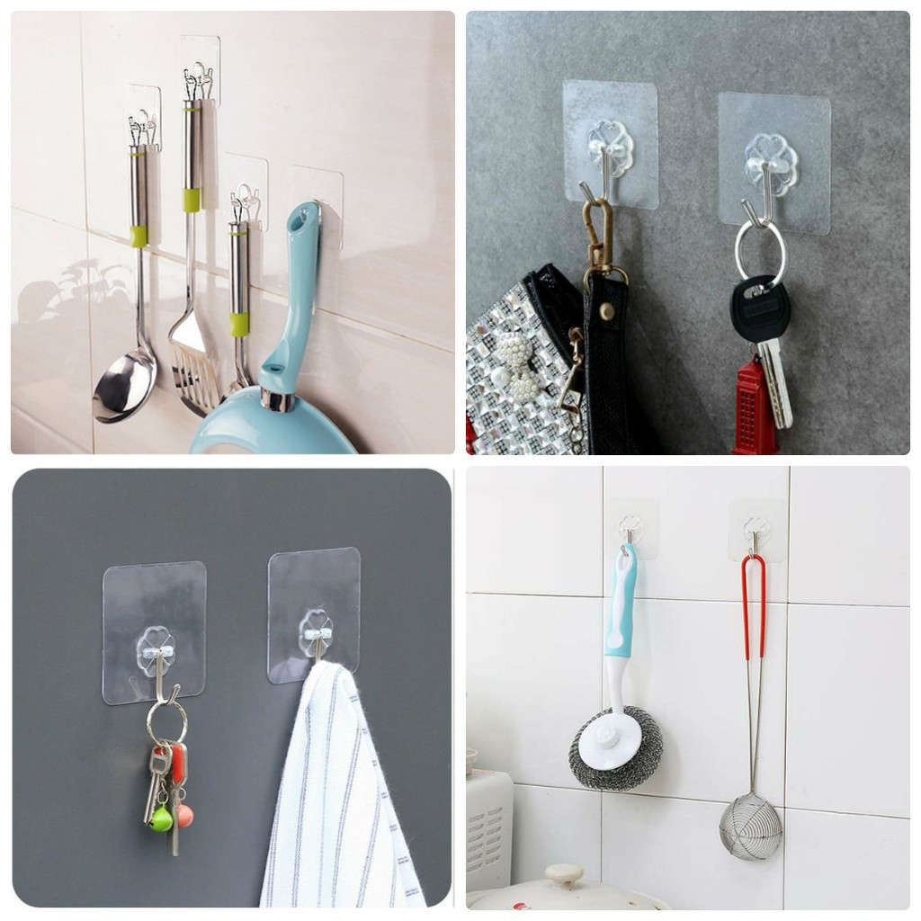 [SIÊU DÍNH] Móc dán tường trong suốt siêu dính đa năng, chịu lực lên tới 10kg, Độ bám dính tốt Dễ sử dụng Dán được trên nhiều bề mặt