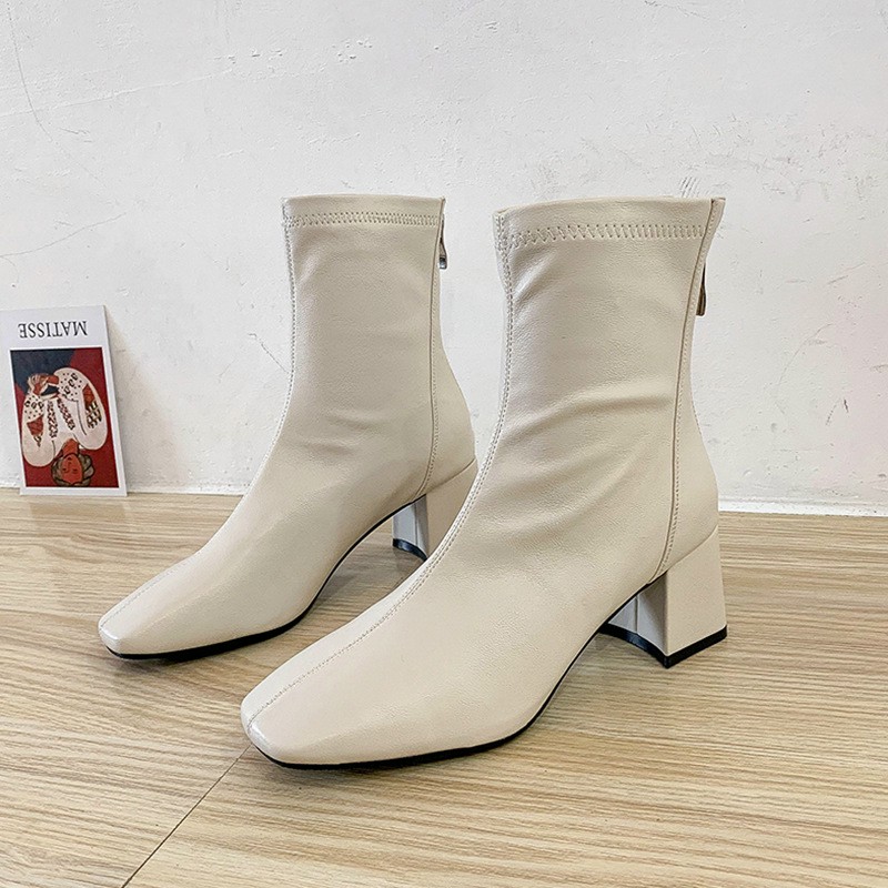 Giày Bốt Nữ Ulzzang cổ cao chất da dáng Hàn Quốc gót 5 phân