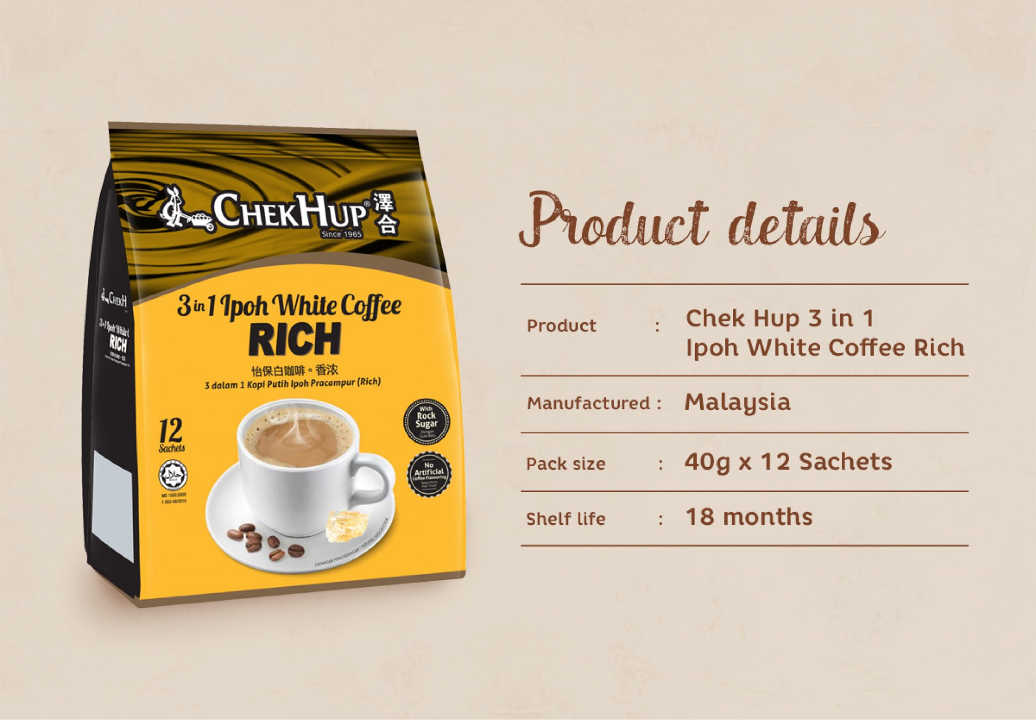 [HCM] Cà phê trắng Chek Hup White Coffee 3 in 1 Extra Rich - Đậm cà phê
