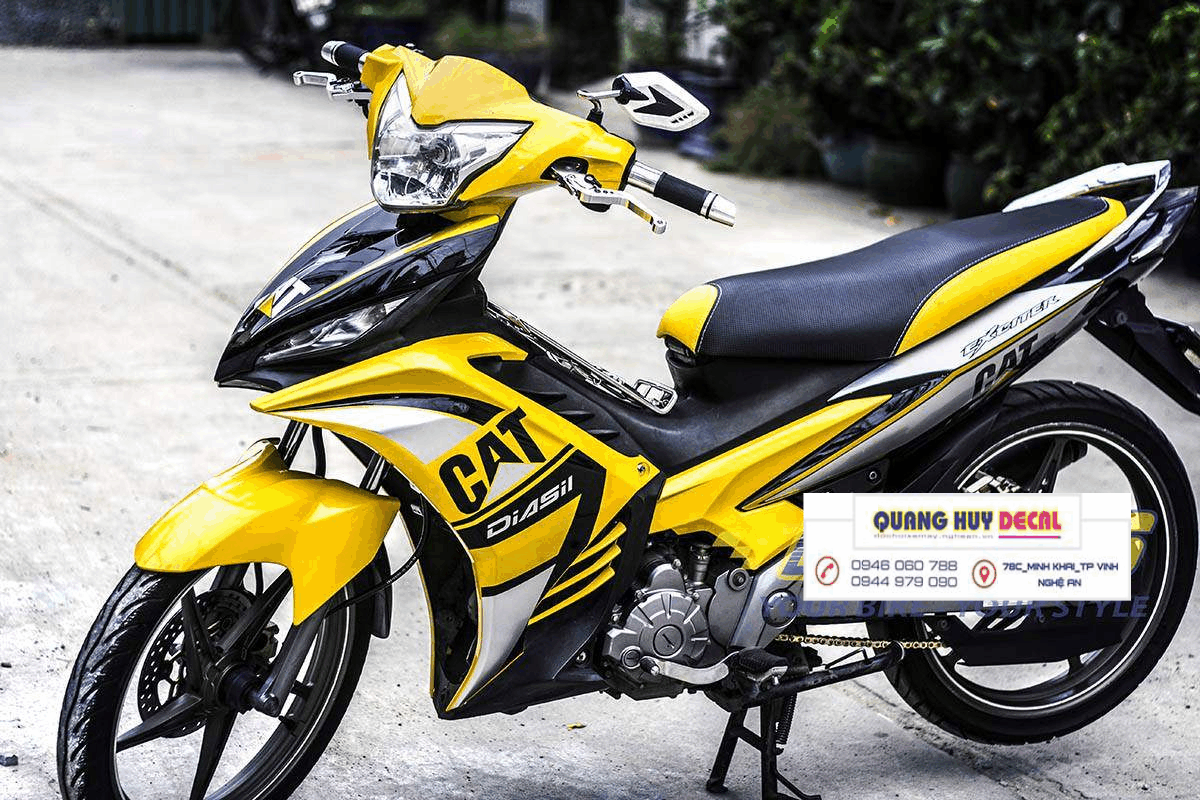 Tem trùm xe exciter 135 vàng đen Cat độ đẹp - Tem xe máy exciter 135 vàng đen thiết kế theo yêu cầu - tem trùm xe exciter 135 đẹp, rẻ chất