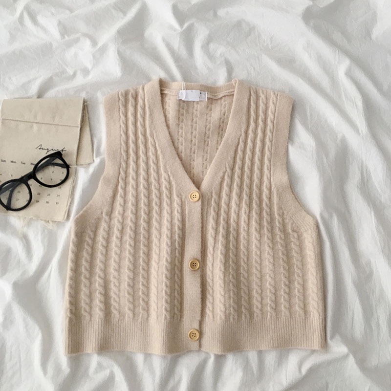 MS844 Áo gile nữ vặn thừng cổ tim siêu mềm nhiều màu vintage
