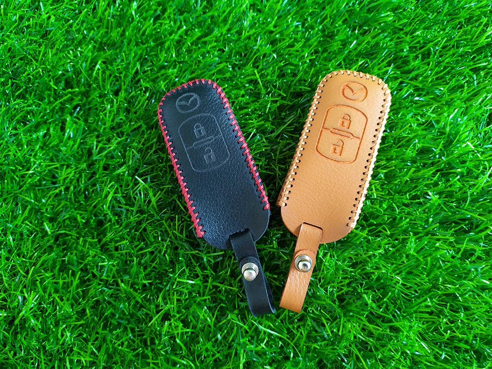 Bao da 2 nút chìa khóa smartkey xe hơi Mazda CX-5 (Màu nâu)
