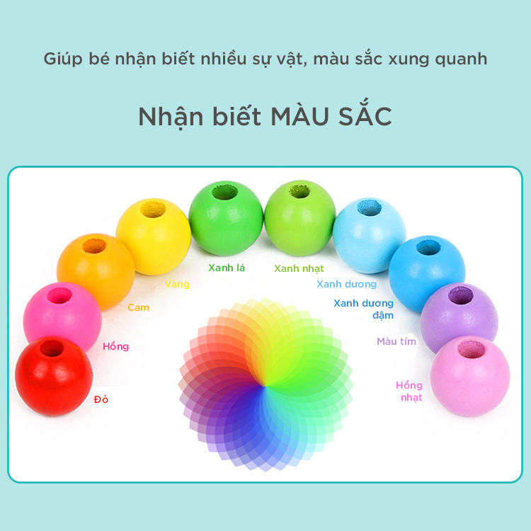 [106 chi tiết] Đồ chơi xâu hạt gỗ - String wooden beads 106pcs