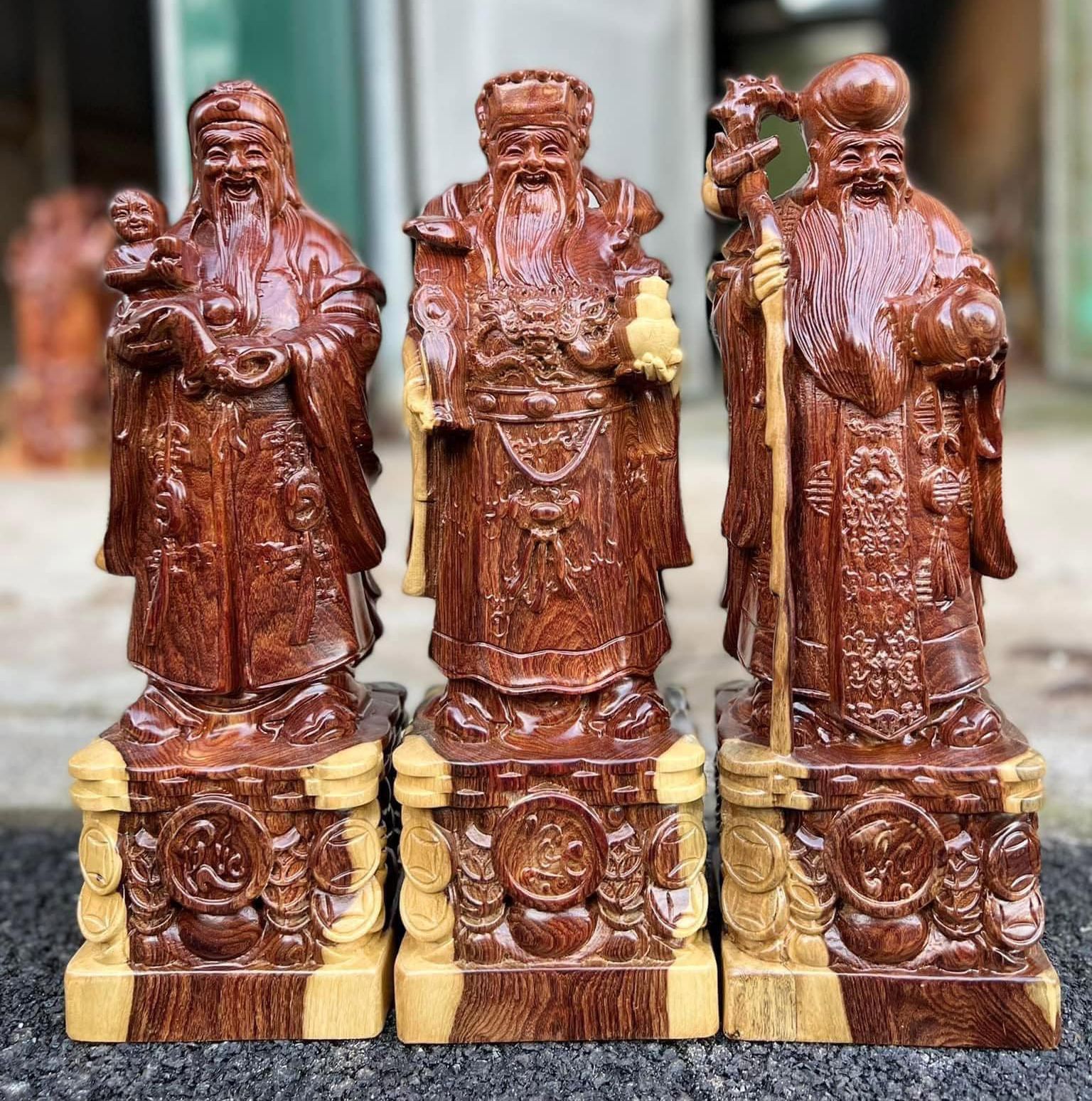 Tượng Tam Đa - Phúc Lộc Thọ gỗ Trắc  ( cao 30cm rộng 12cm sâu 11cm )