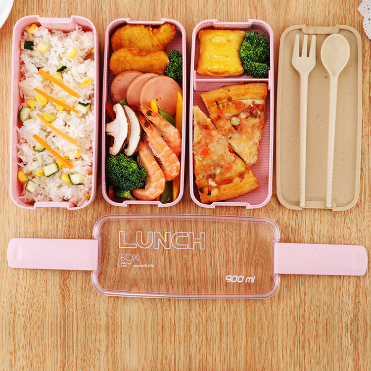 Hộp Cơm Giữ Nhiệt 3 Tầng Lúa Mạch Lunch Box + Tặng Kèm Muỗng, Nĩa