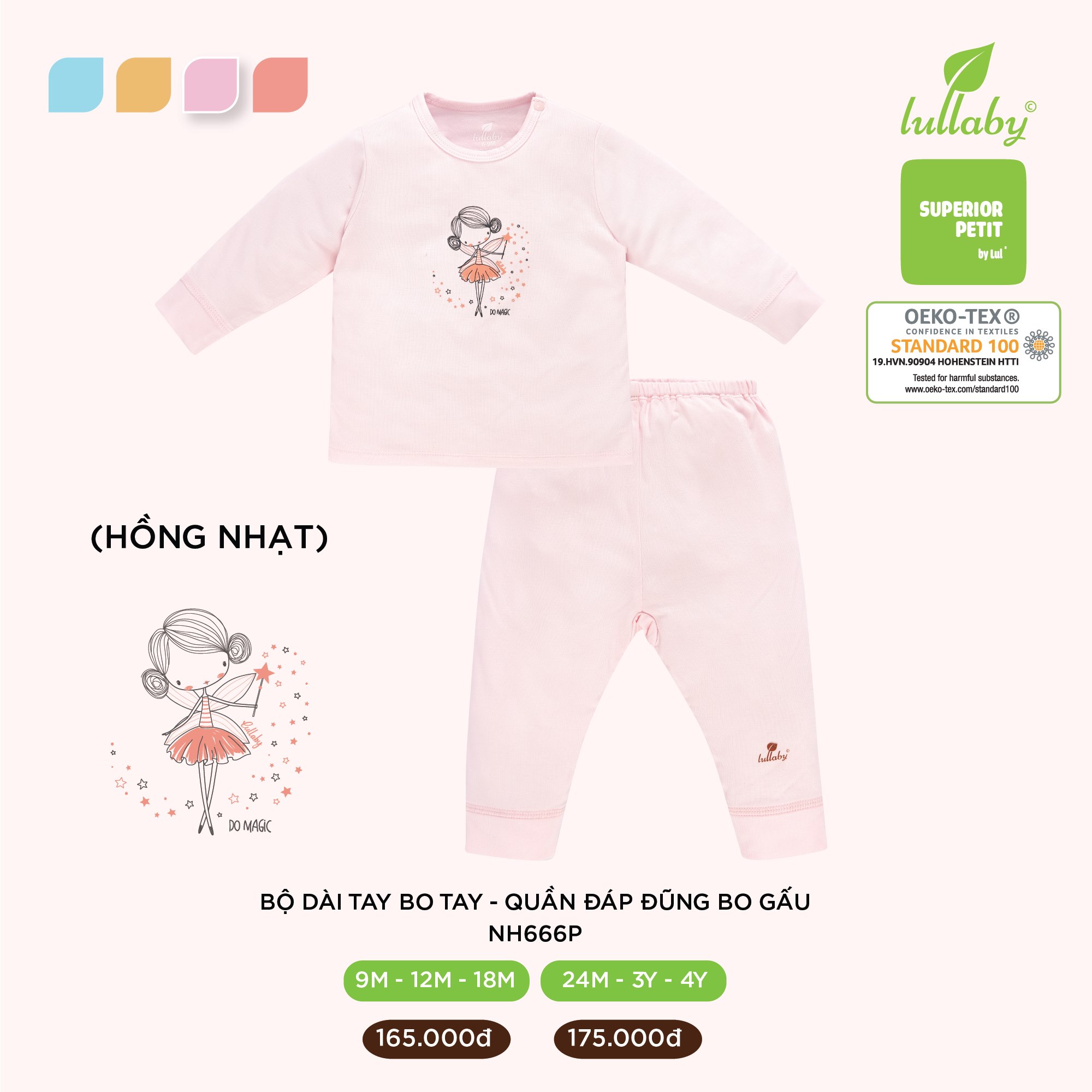 (LULLABY 2021) Bộ dài tay cài vai bé gái SUPERIOR PETIT Size 9M-4Y